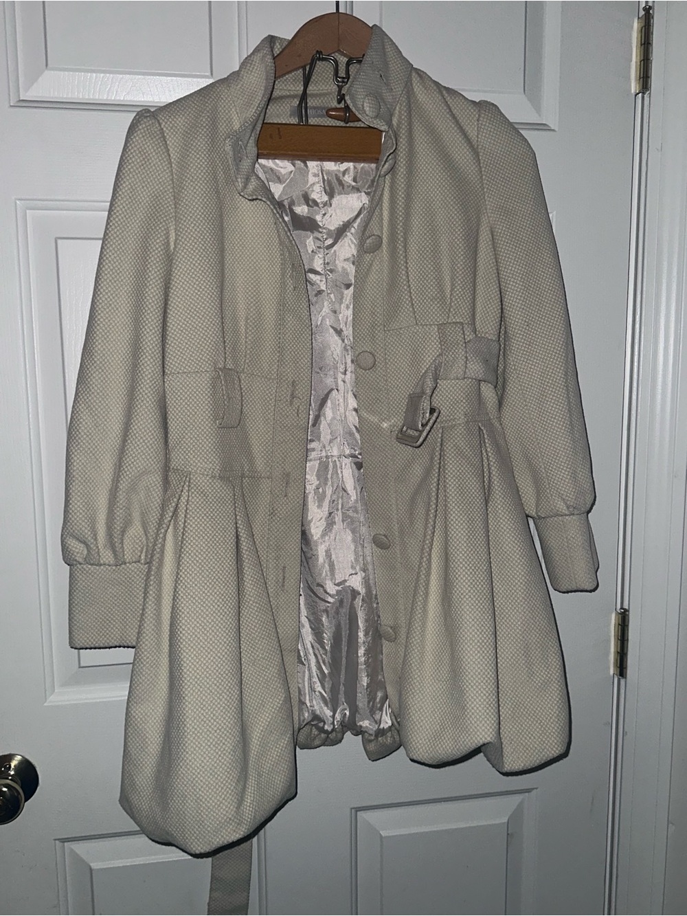 Women’s Cream Textured Belted Trench Coat